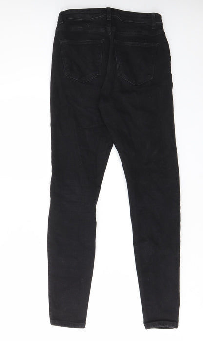 Denim & Co. Womens Black Cotton Skinny Jeans Size 10 L27 in Regular Zip - Pockets, Belt Loops, Ripped Knee