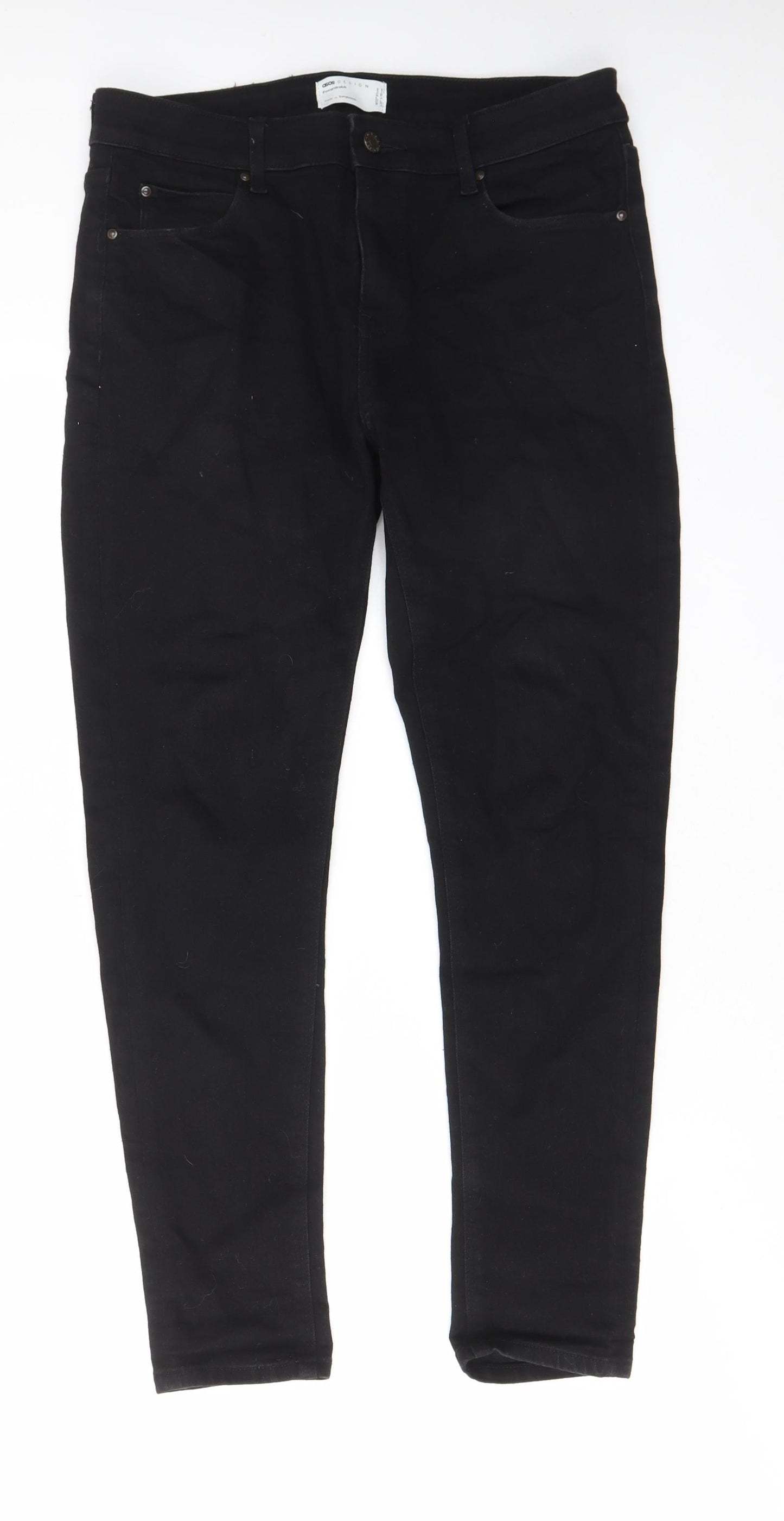 ASOS Womens Black Cotton Skinny Jeans Size 32 in L30 in Regular Zip - Pockets, Belt Loops