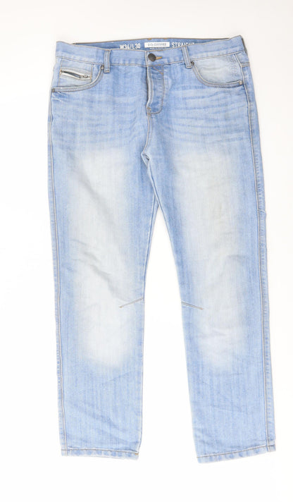 Denim & Co. Mens Blue Cotton Straight Jeans Size 34 in L30 in Regular Zip - Pockets, Belt Loops