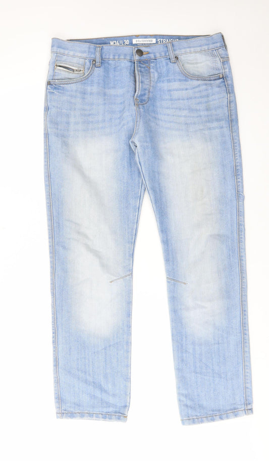 Denim & Co. Mens Blue Cotton Straight Jeans Size 34 in L30 in Regular Zip - Pockets, Belt Loops