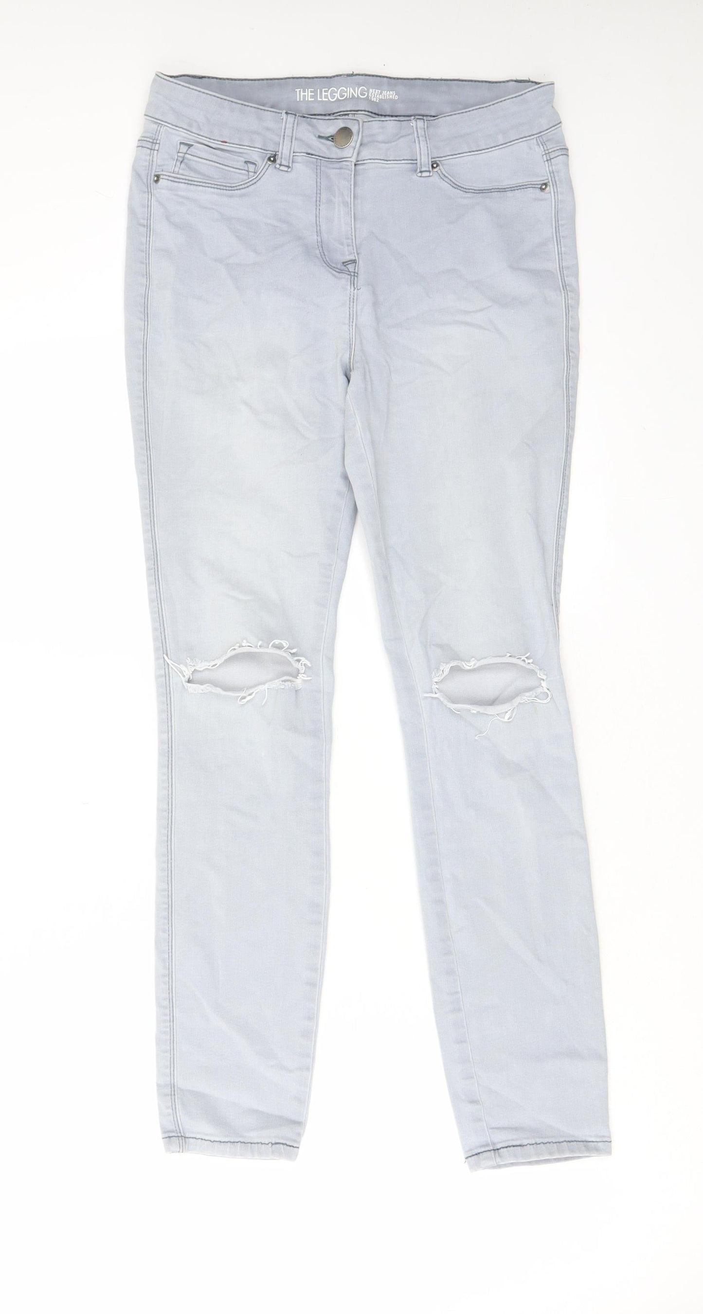 NEXT Womens Blue Cotton Skinny Jeans Size 10 L26 in Regular Zip - Open knee, Pockets, Belt Loops