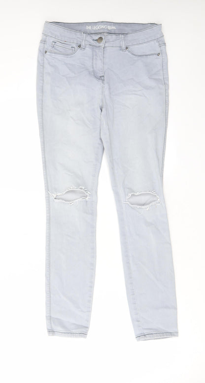 NEXT Womens Blue Cotton Skinny Jeans Size 10 L26 in Regular Zip - Open knee, Pockets, Belt Loops