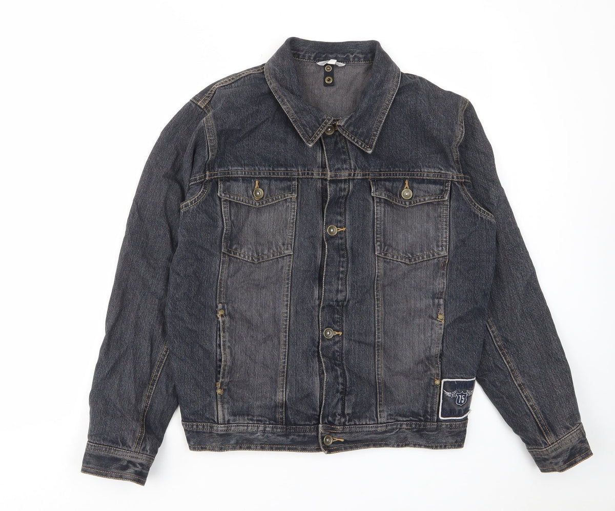 Additional front view of TCM boys’ blue jacket, size 16, years button - pockets, buttons, embroided
