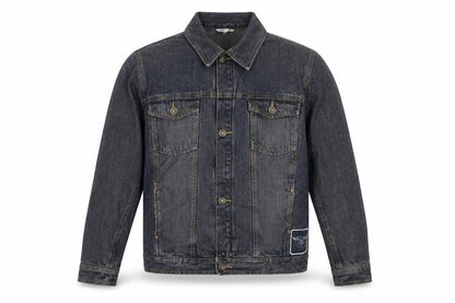 Front view of TCM boys’ blue jacket, size 16, years button - pockets, buttons, embroided