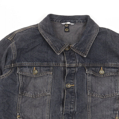 Close-up detail of TCM boys’ blue jacket, size 16, years button - pockets, buttons, embroided