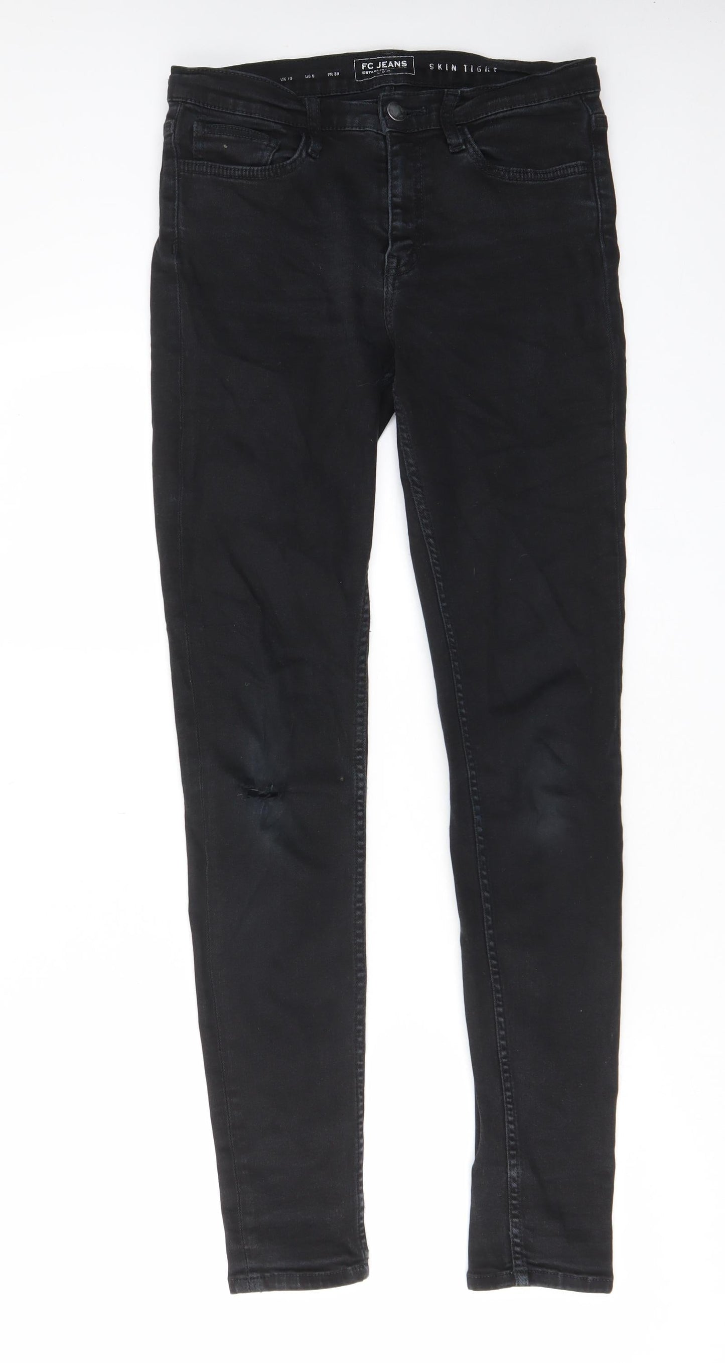 FC Jeans Womens Black Cotton Skinny Jeans Size 10 L30 in Regular Zip - Pockets, Belt Loops