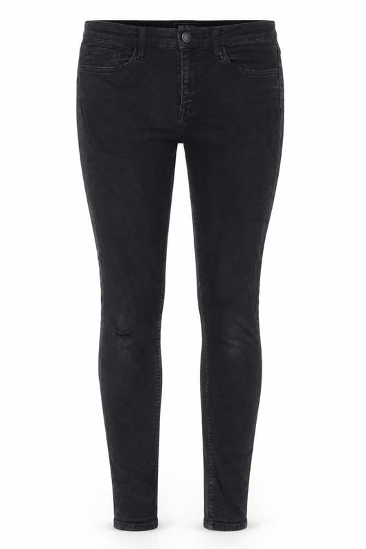 Front view of FC Jeans women’s black cotton skinny jeans, size UK 10, 30-inch leg regular zip - pockets, belt loops