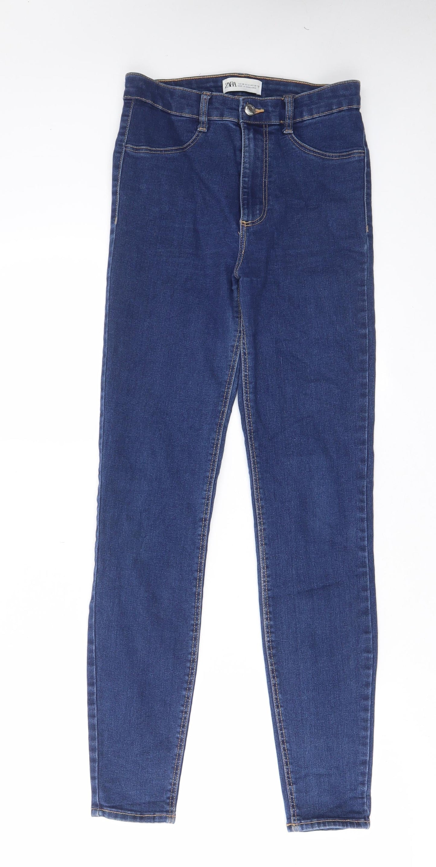 Zara Womens Blue Cotton Skinny Jeans Size 8 L28 in Regular Zip - Pockets, Belt Loops