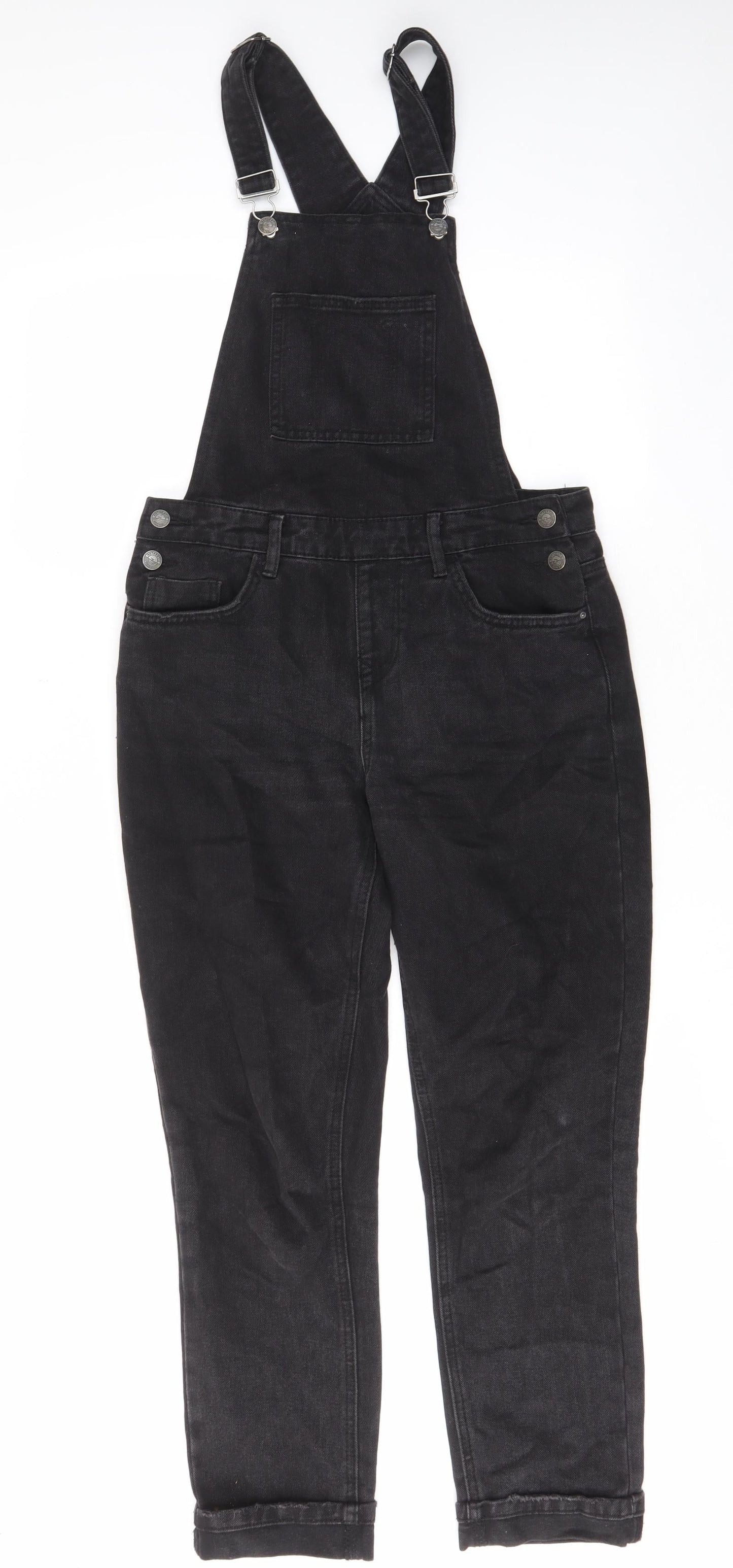 New Look Womens Black Cotton Dungaree One-Piece Size 8 L27 in Button - Buckle, Pockets, Adjustable straps