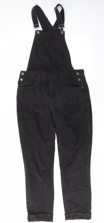 New Look Womens Black Cotton Dungaree One-Piece Size 8 L27 in Button - Buckle, Pockets, Adjustable straps