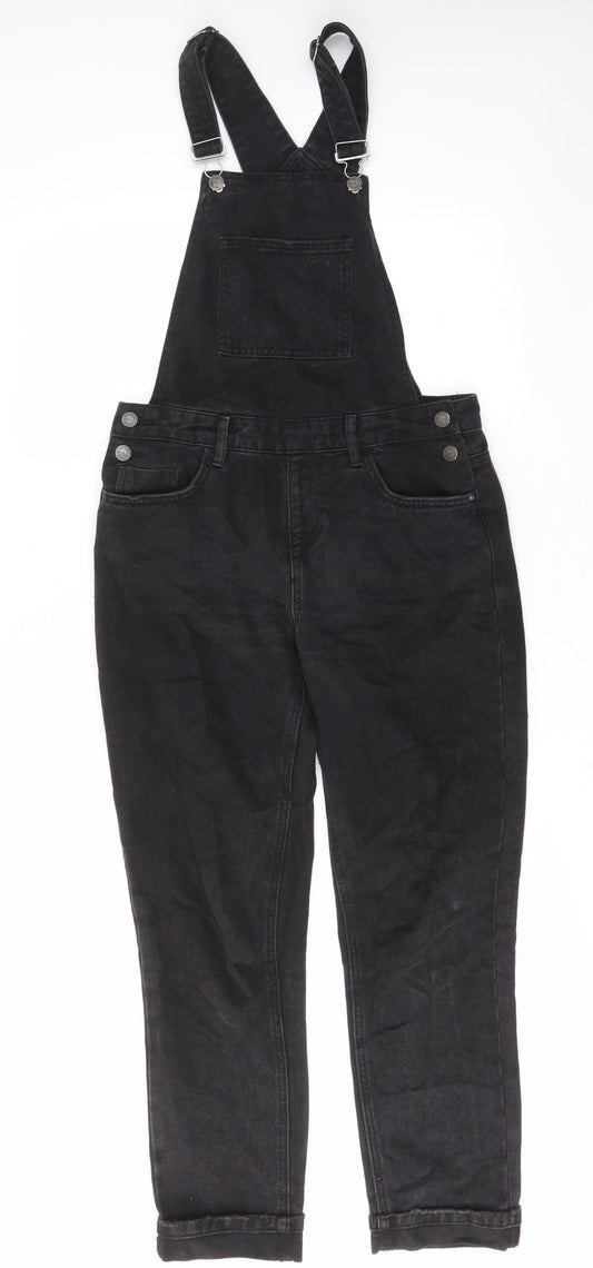 New Look Womens Black Cotton Dungaree One-Piece Size 8 L27 in Button - Buckle, Pockets, Adjustable straps