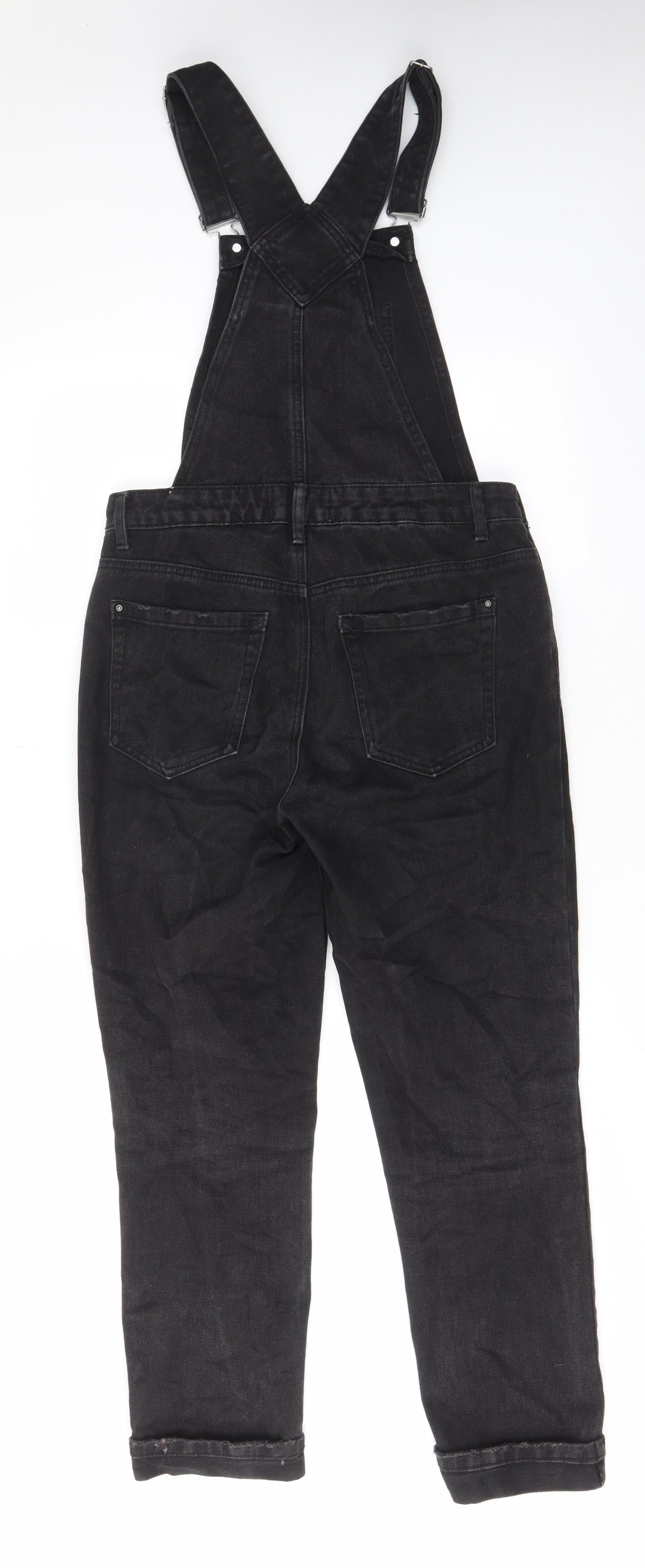 New Look Womens Black Cotton Dungaree One-Piece Size 8 L27 in Button - Buckle, Pockets, Adjustable straps