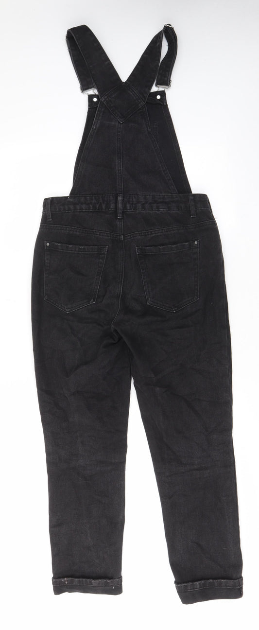 New Look Womens Black Cotton Dungaree One-Piece Size 8 L27 in Button - Buckle, Pockets, Adjustable straps
