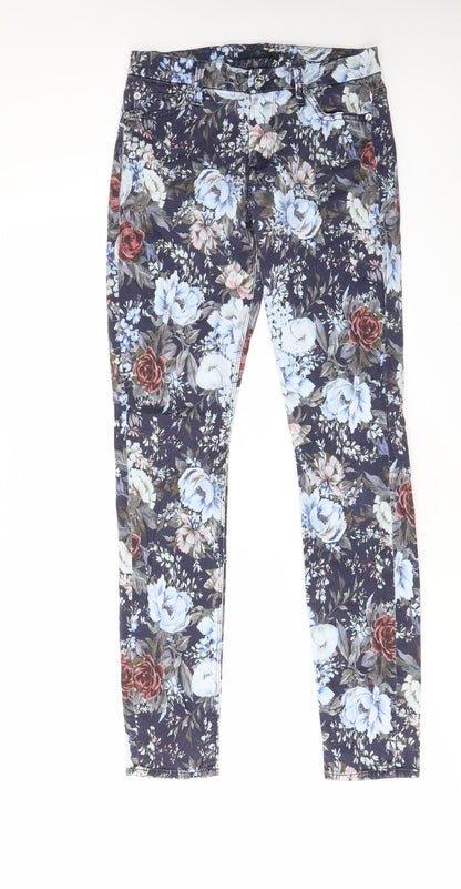 7 For All Mankind Womens Multicoloured Floral Cotton Straight Jeans Size 26 in L29 in Regular Zip - Pockets, Belt Loops
