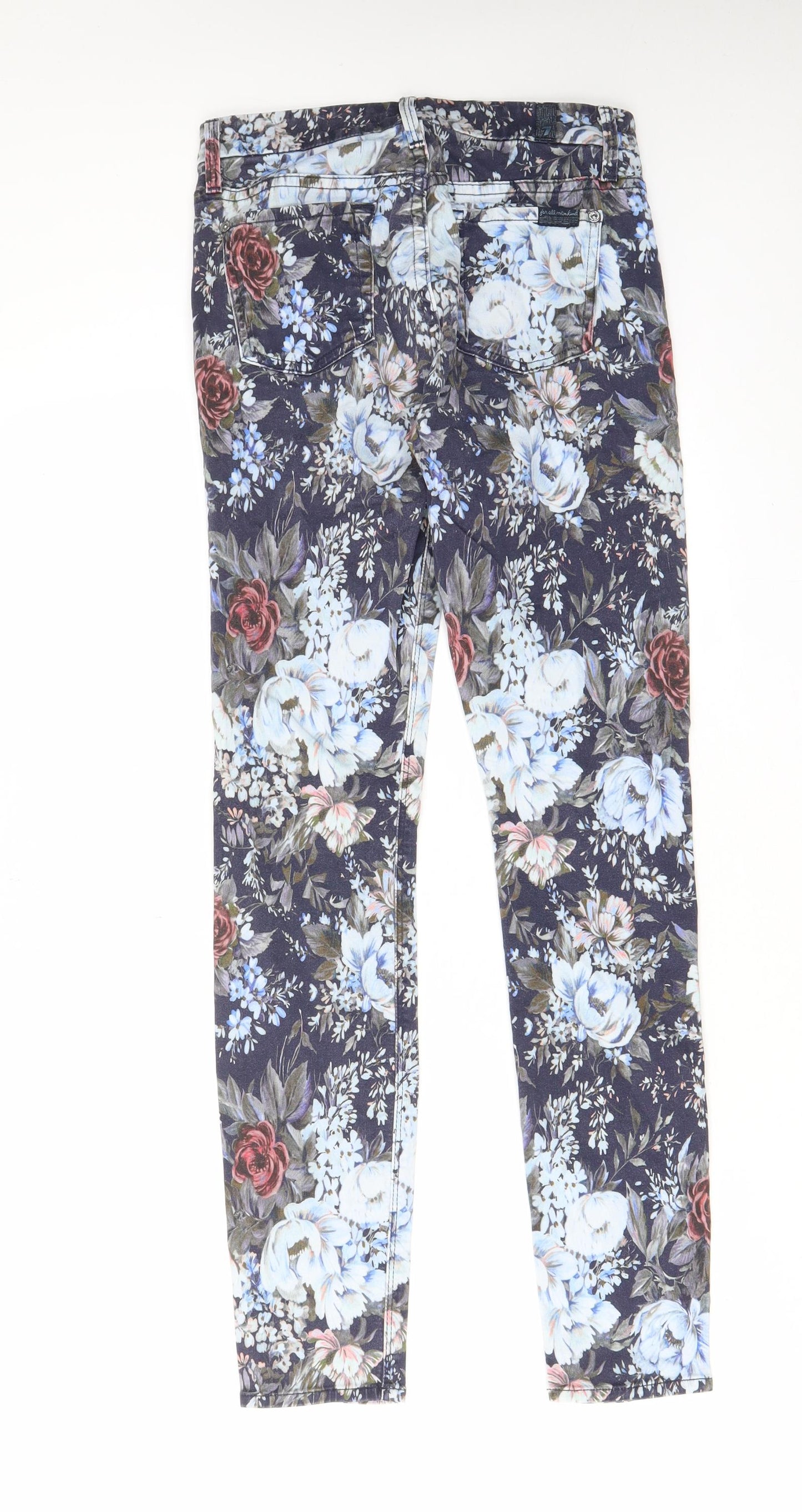 7 For All Mankind Womens Multicoloured Floral Cotton Straight Jeans Size 26 in L29 in Regular Zip - Pockets, Belt Loops