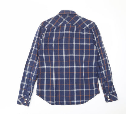 Duke London Mens Blue Plaid Cotton Button-Up Size S Collared Button - Pockets, Buttons