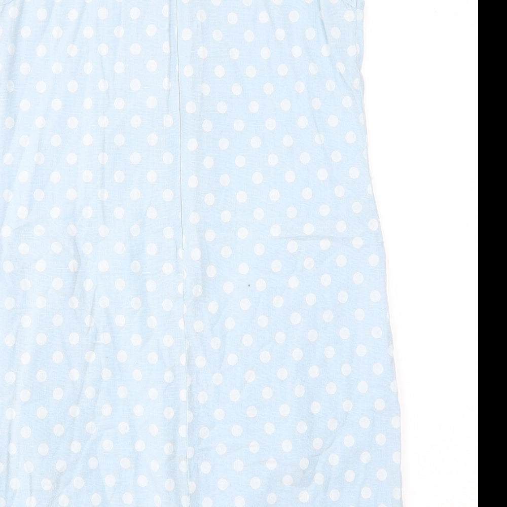 Alice Collins Womens Blue Polka Dot Linen Sheath Size 10 Scoop Neck Zip - Embroided, Pockets