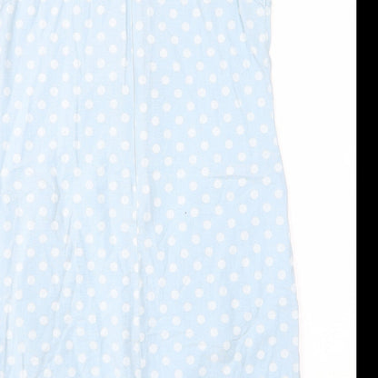 Alice Collins Womens Blue Polka Dot Linen Sheath Size 10 Scoop Neck Zip - Embroided, Pockets