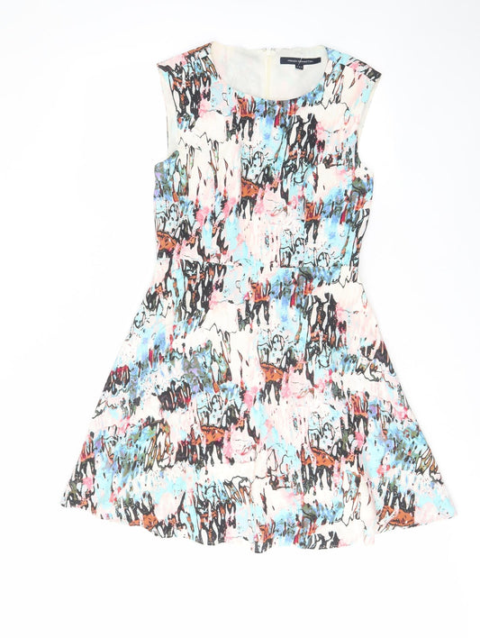 French Connection Womens Multicoloured Geometric Viscose A-Line Size 10 Boat Neck Zip - Lined