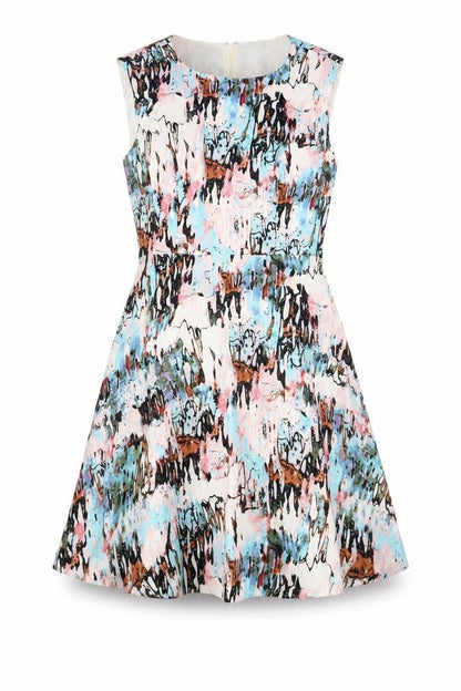French Connection Womens Multicoloured Geometric Viscose A-Line Size 10 Boat Neck Zip - Lined