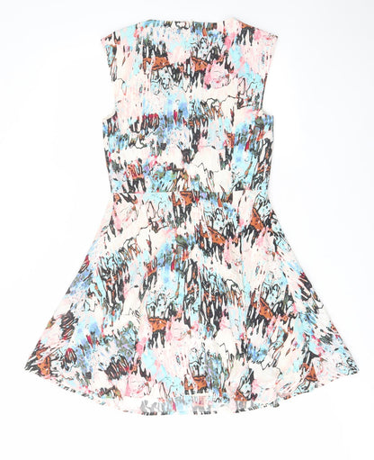 French Connection Womens Multicoloured Geometric Viscose A-Line Size 10 Boat Neck Zip - Lined