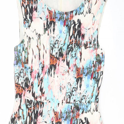 French Connection Womens Multicoloured Geometric Viscose A-Line Size 10 Boat Neck Zip - Lined