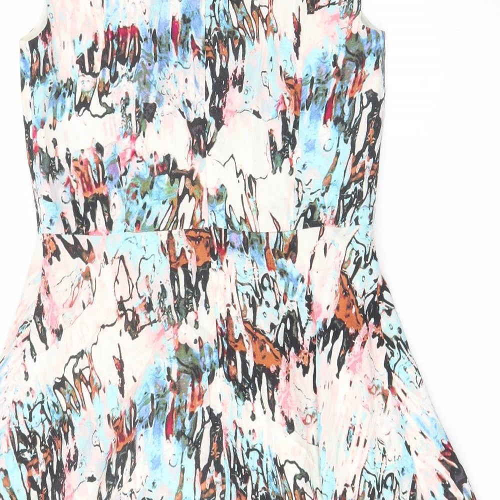 French Connection Womens Multicoloured Geometric Viscose A-Line Size 10 Boat Neck Zip - Lined