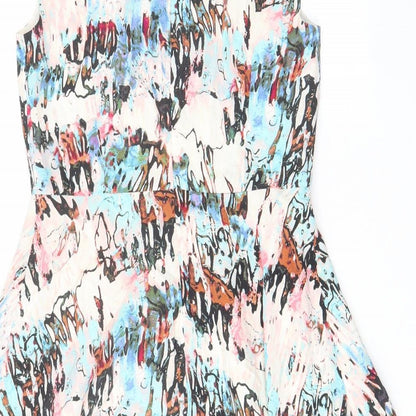 French Connection Womens Multicoloured Geometric Viscose A-Line Size 10 Boat Neck Zip - Lined