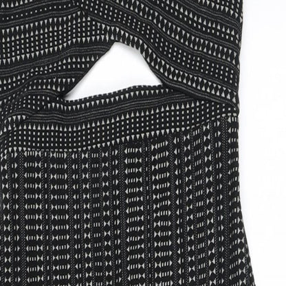 Ecote Womens Black Geometric Cotton Bodycon Size S V-Neck Zip - Cutout