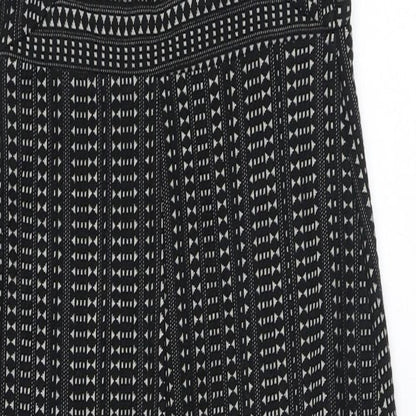Ecote Womens Black Geometric Cotton Bodycon Size S V-Neck Zip - Cutout
