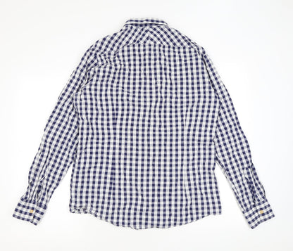 Simon Carter Mens Blue Check Cotton Button-Up Size L Collared Button