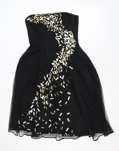 Coast Womens Black Geometric Polyester Fit & Flare Size 10 Off the Shoulder Zip - Sequins