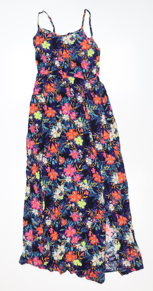 H&M Womens Multicoloured Floral Polyester Maxi Size 8 V-Neck Pullover