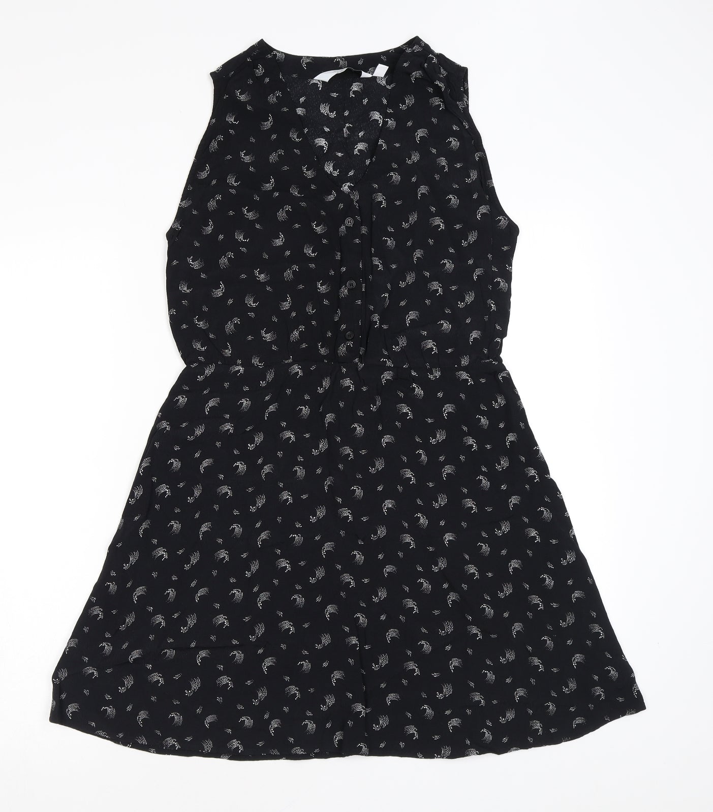 & Other Stories Womens Black Geometric Viscose Mini Size 8 V-Neck Button