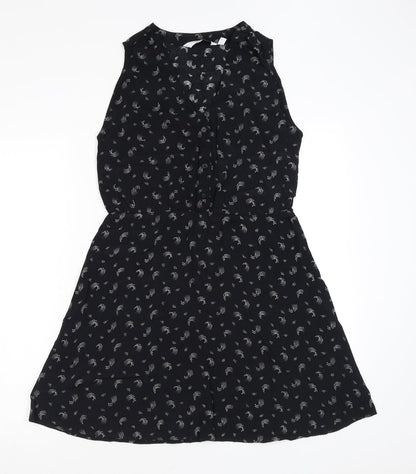 & Other Stories Womens Black Geometric Viscose Mini Size 8 V-Neck Button