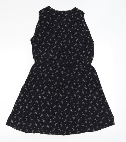& Other Stories Womens Black Geometric Viscose Mini Size 8 V-Neck Button