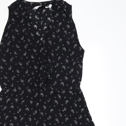 & Other Stories Womens Black Geometric Viscose Mini Size 8 V-Neck Button