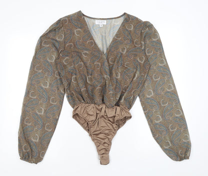 In the Style Womens Brown Paisley Polyester Bodysuit One-Piece Size 10 L10 in Snap