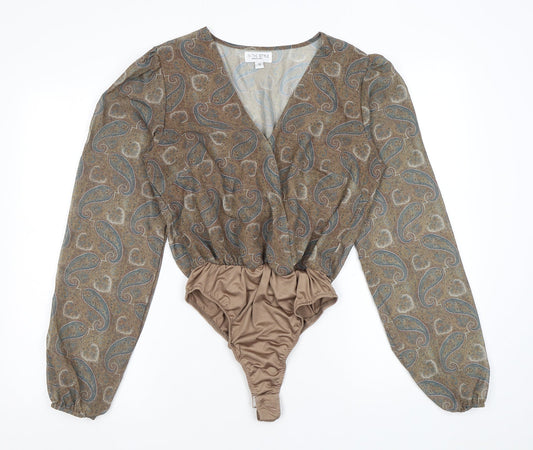 In the Style Womens Brown Paisley Polyester Bodysuit One-Piece Size 10 L10 in Snap