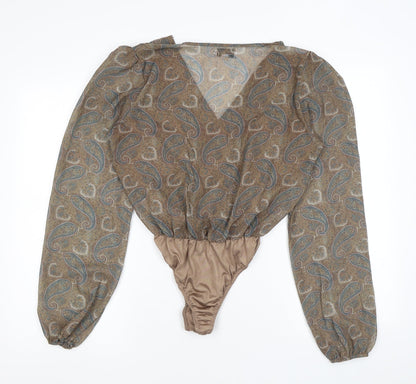 In the Style Womens Brown Paisley Polyester Bodysuit One-Piece Size 10 L10 in Snap