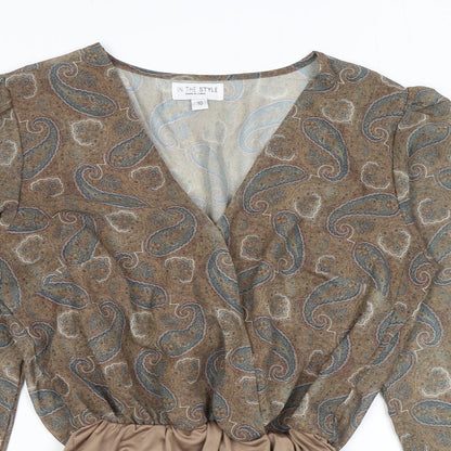 In the Style Womens Brown Paisley Polyester Bodysuit One-Piece Size 10 L10 in Snap