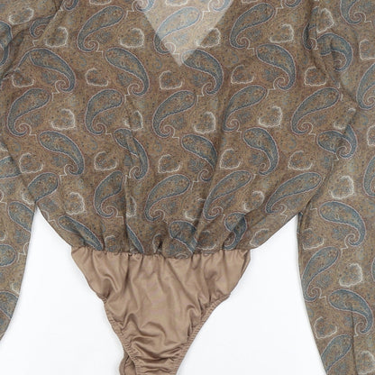 In the Style Womens Brown Paisley Polyester Bodysuit One-Piece Size 10 L10 in Snap
