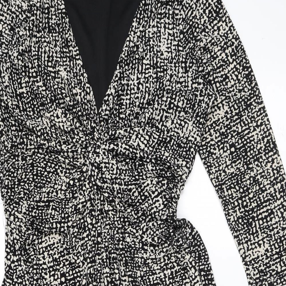 Phase Eight Womens Black Geometric Polyester A-Line Size 10 V-Neck Pullover