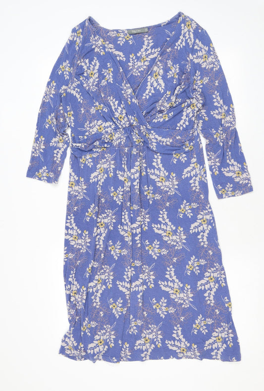 Lily & Me Womens Blue Floral Viscose Skater Dress Size 12 V-Neck Pullover