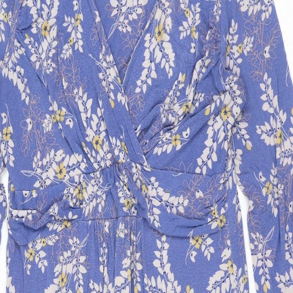 Lily & Me Womens Blue Floral Viscose Skater Dress Size 12 V-Neck Pullover