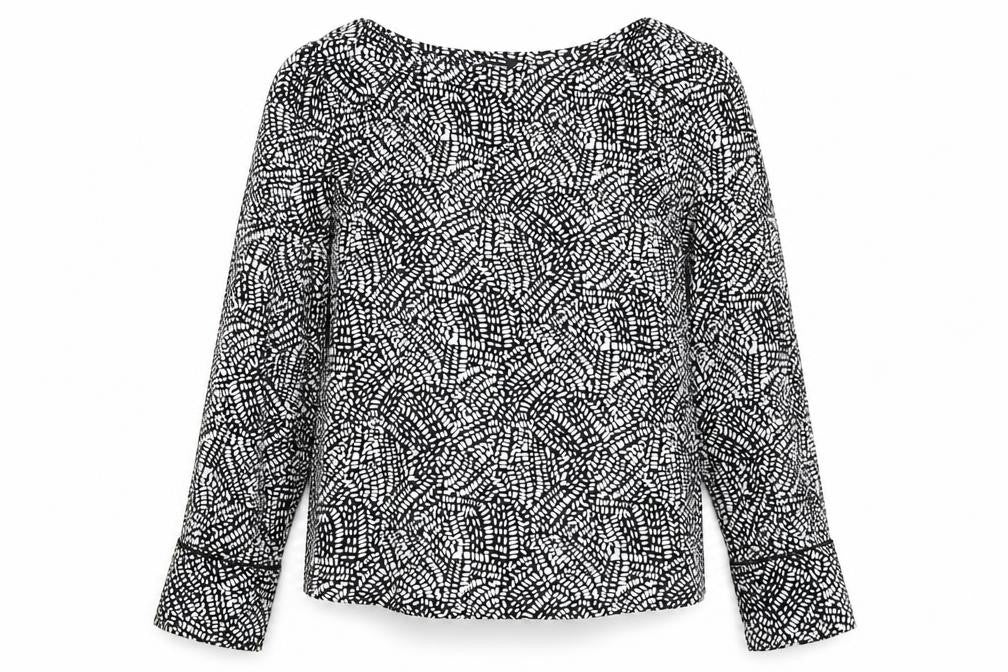 Marks and Spencer Womens Black Geometric Viscose Basic Blouse Size 8 Boat Neck
