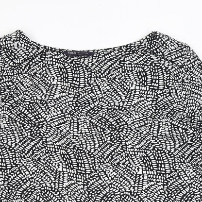 Marks and Spencer Womens Black Geometric Viscose Basic Blouse Size 8 Boat Neck