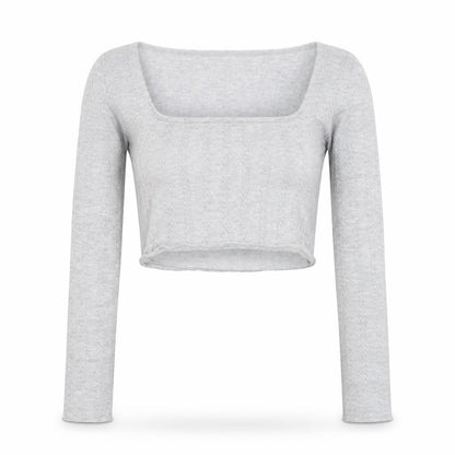 Vesper Womens Grey Square Neck Polyester Pullover Jumper Size 8 - Cropped