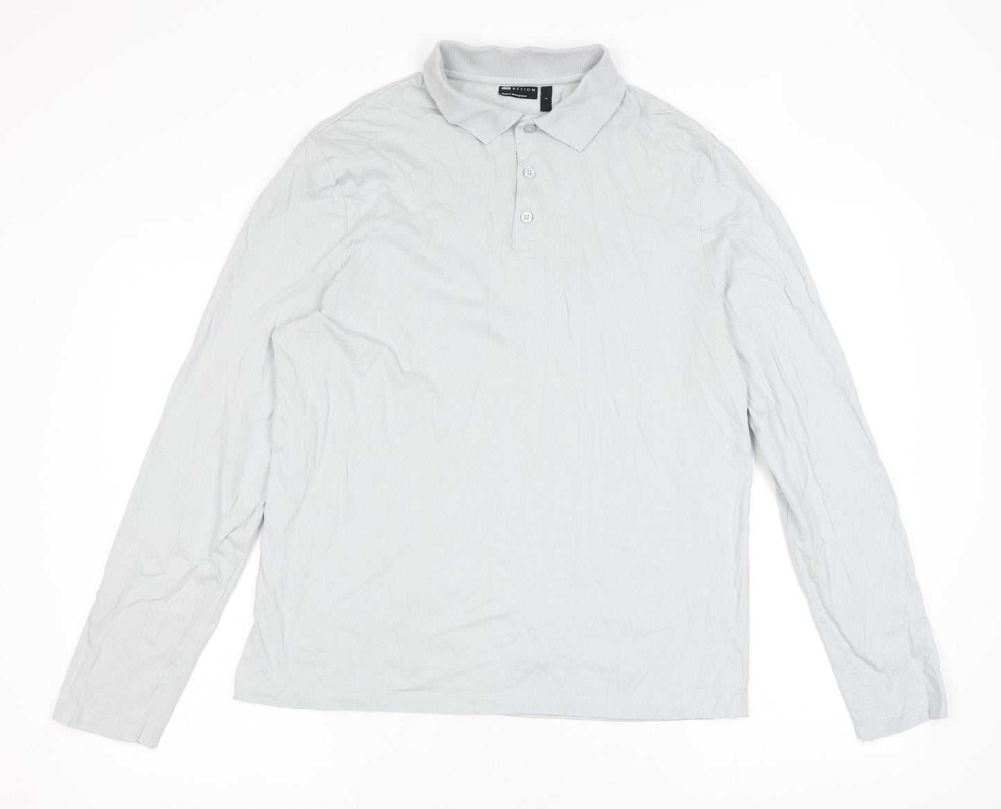 ASOS Mens Grey Cotton Polo Size L Collared Button