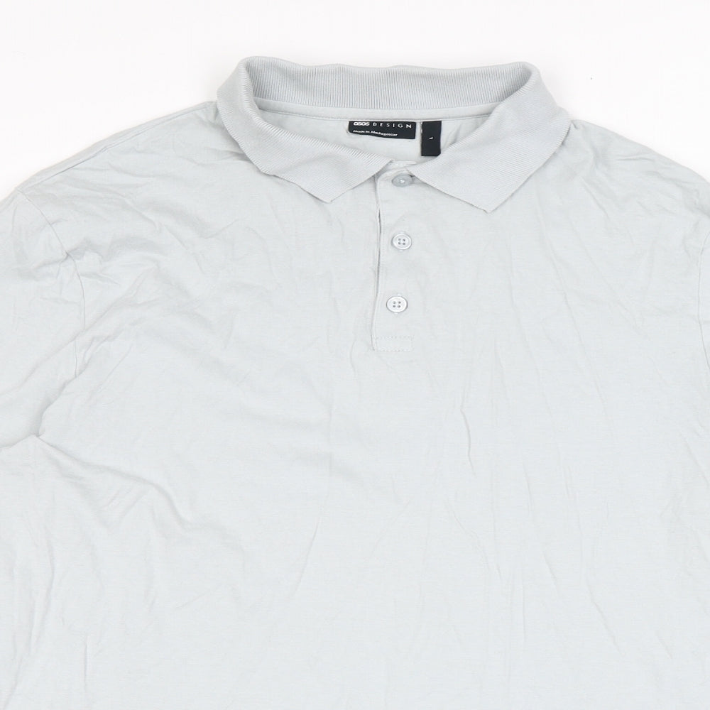 ASOS Mens Grey Cotton Polo Size L Collared Button